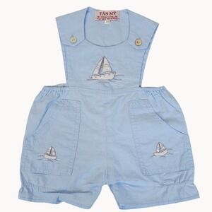 VTG Sailor Boat Nautical Newborn Baby 00(3-6M) Light Blue Overall One Piece